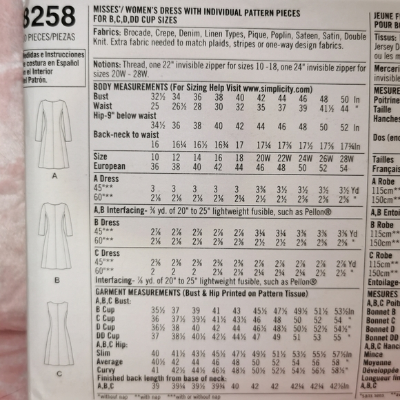 2 UC FF Simplicity Amazing Fit Dresses Sewing Patterns 8258 & 1156, size 10-18 - Picture 7 of 14